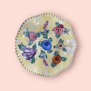 Hand-Painted Floral Ceramic Bowl – 12"‎ Vintage Art Pottery